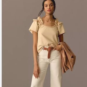 Anthro pilcro eyelet ruffle top XL Butter Yellow Boho